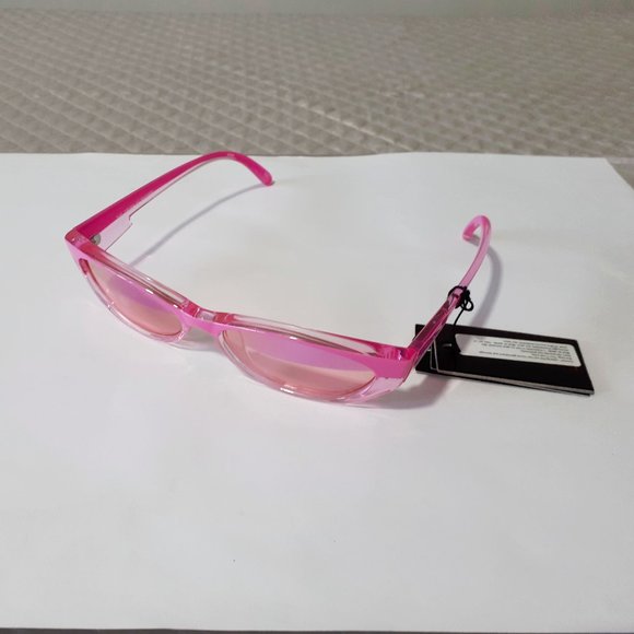EUC Adam Selman x Le Specs The Crush pink mirror splice lens sunglasses - Picture 8 of 12